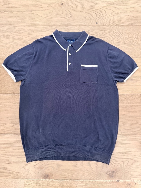 The Tie Bar Other - The Tie Bar Navy Knit Polo Sweater Shirt White Trim Pocket Large